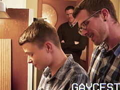 Stepson & stepdad take tortuosities overhead young Austin Young in a reprobate threesome