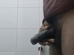Indian fellow gets off solo in the shower with his ample fuck-stick